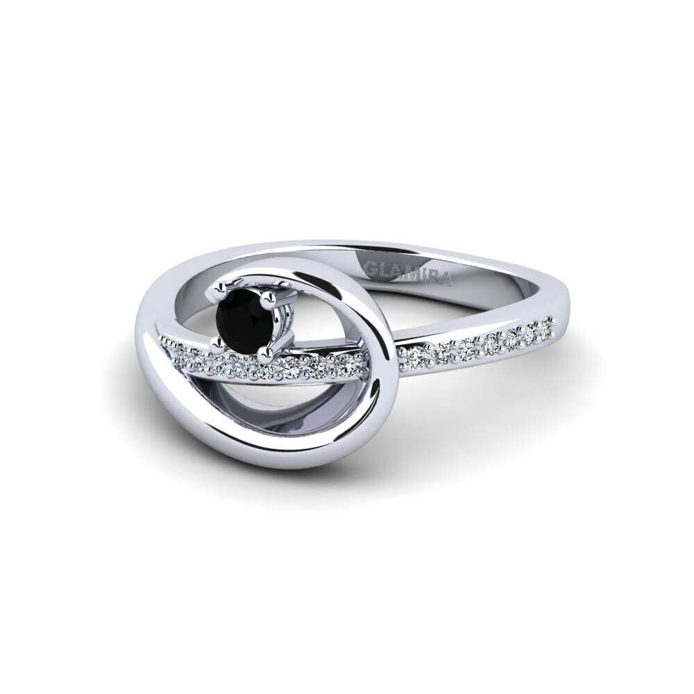 14ct White Gold Round Black Diamond Engagement Ring Zekurty