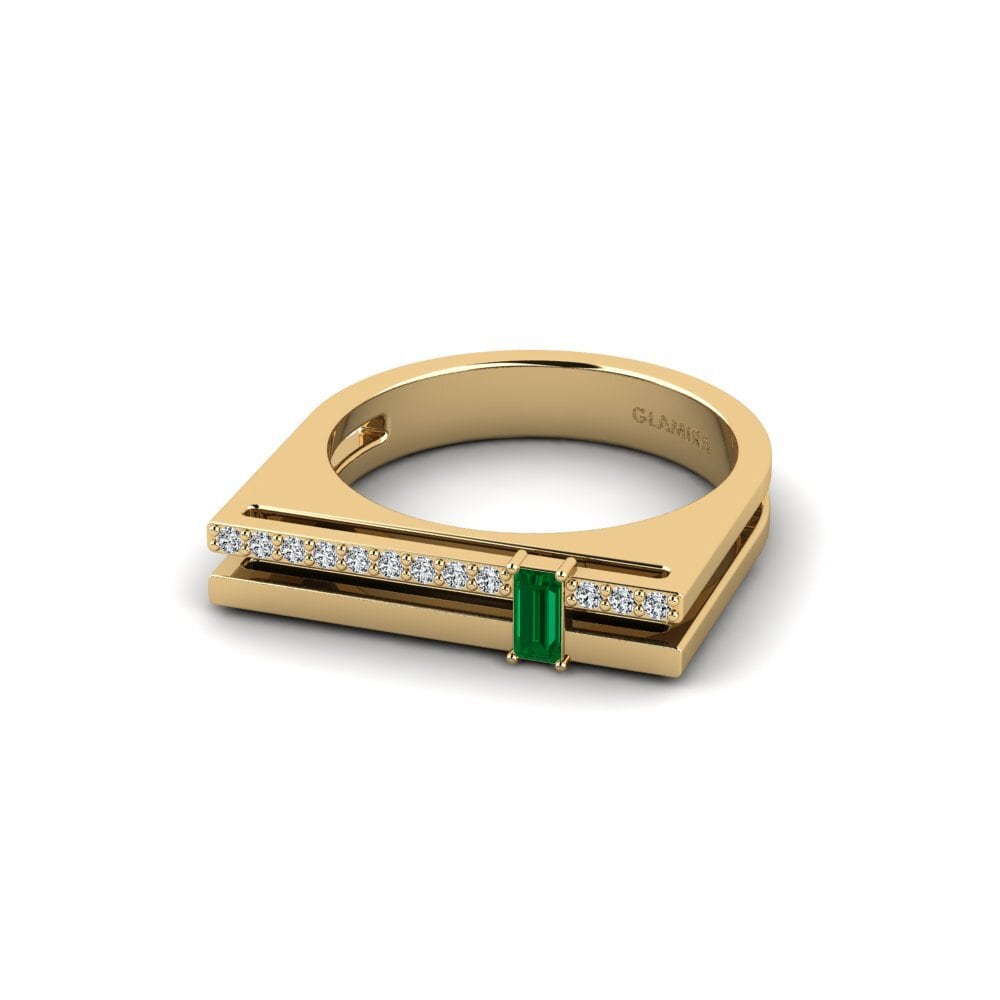 14ct Yellow Gold Green Zirconia Ring Negyrwse