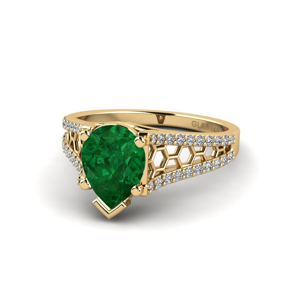Esmeralda (creada en laboratorio) Anillo de compromiso Jubda - Pear
