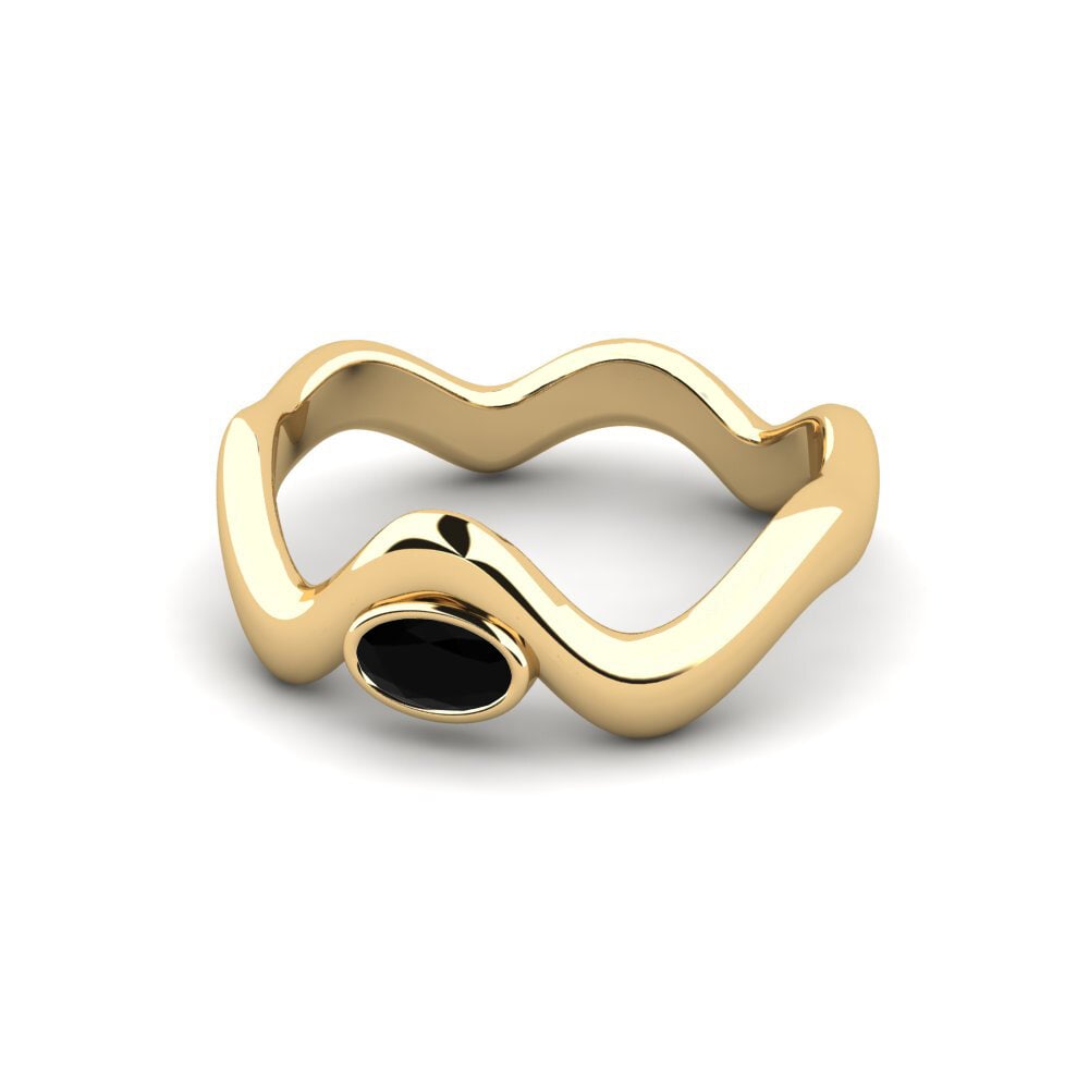Ônix Negro Anel de Noivado Junpo - Oval