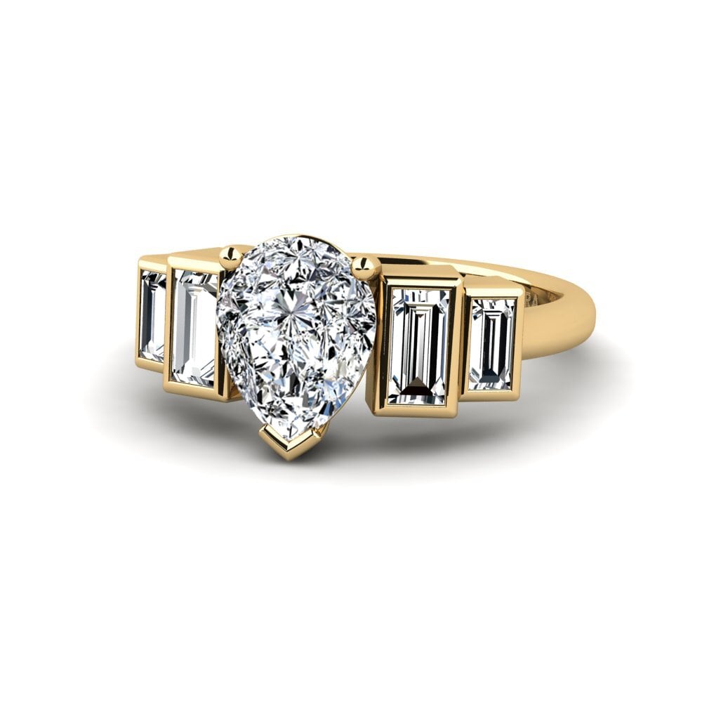 9k Oro Amarillo Anillo de compromiso Fitigel - Pear