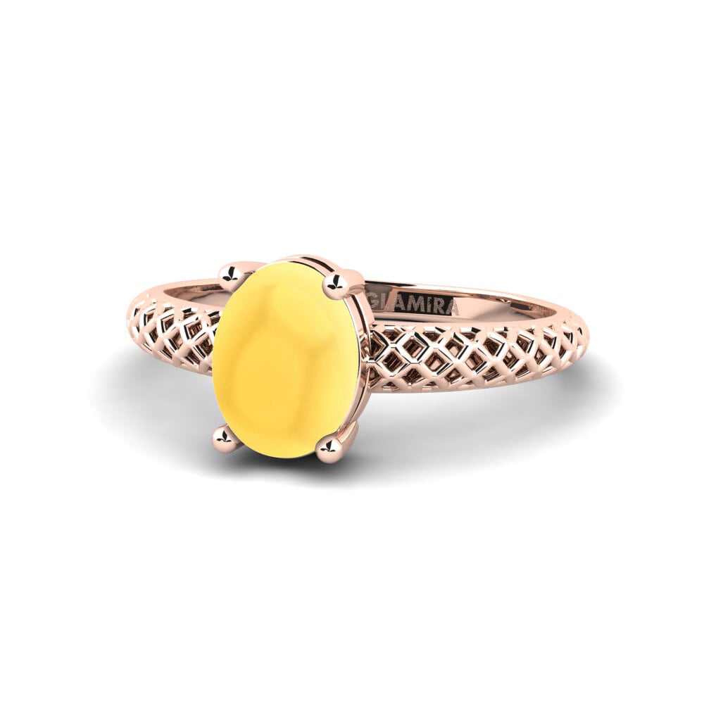 14k 玫瑰金 卡博雄黃水晶 訂婚戒指 Weliach - Cabochon Oval