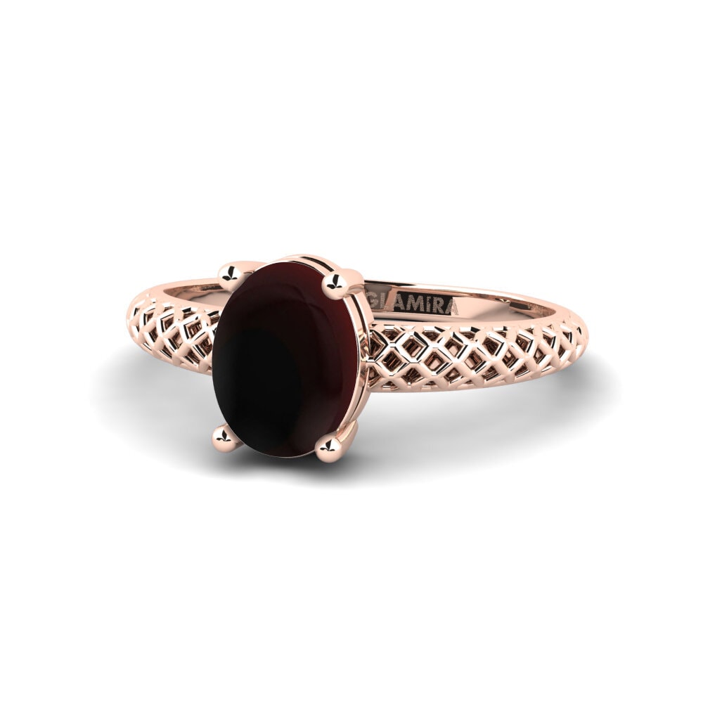 14k 玫瑰金 卡博雄石榴石 訂婚戒指 Weliach - Cabochon Oval