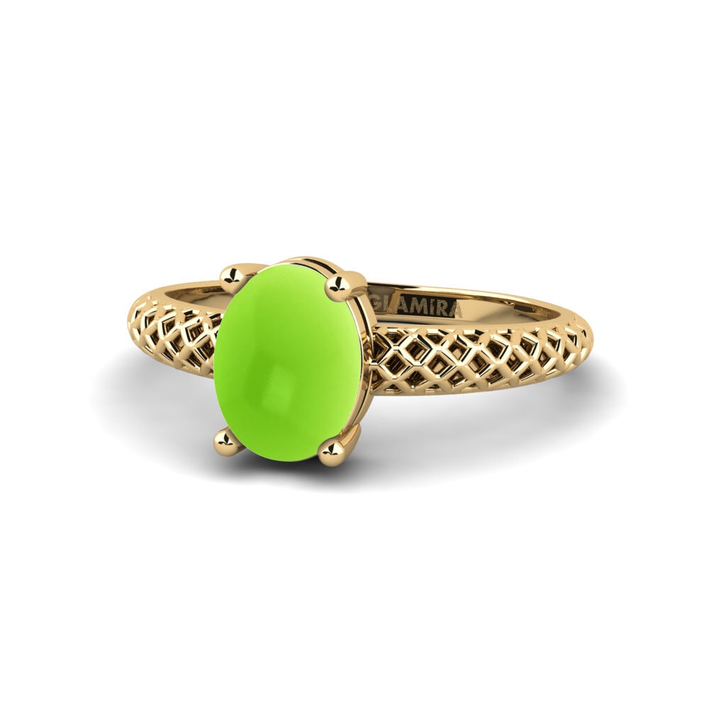 14k Oro Amarillo Peridoto Cabujón Anillo de compromiso Weliach - Cabochon Oval
