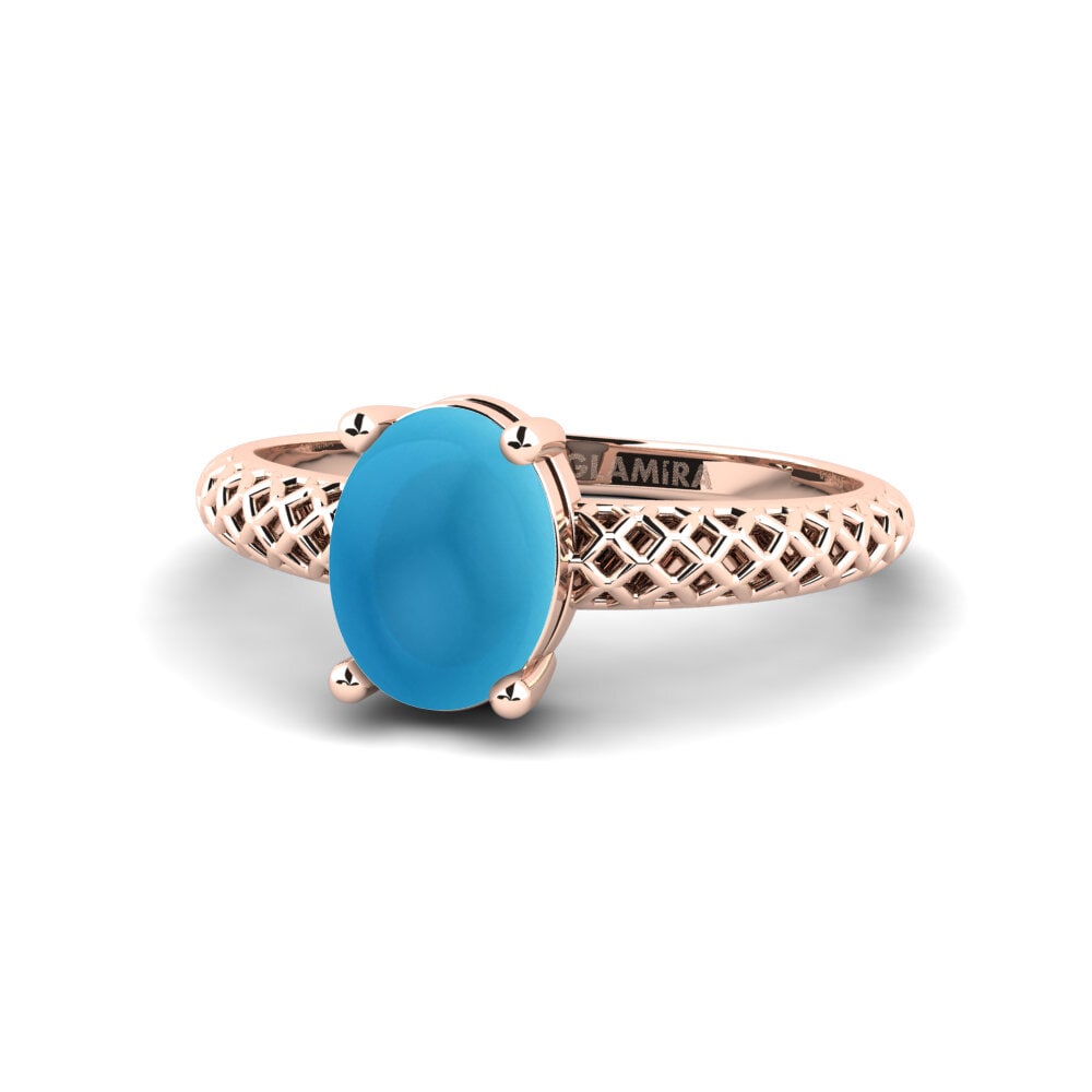 14k 玫瑰金 卡博雄藍色托帕石 訂婚戒指 Weliach - Cabochon Oval