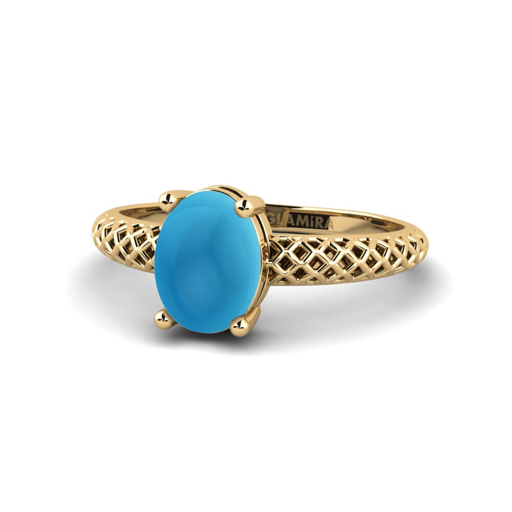 18k Oro Amarillo Topacio Azul Cabujón Anillo de compromiso Weliach - Cabochon Oval