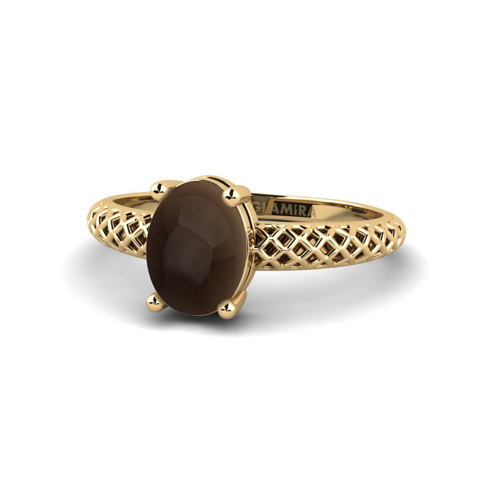 9k Oro Amarillo Humo Topacio Cabujón Anillo de compromiso Weliach - Cabochon Oval