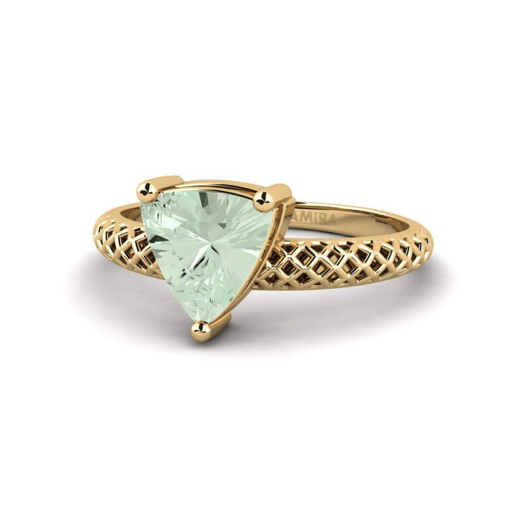 18k Oro Amarillo Amatista verde Anillo de compromiso Weliach Trillion