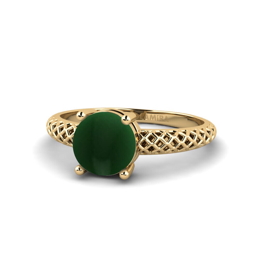 Bagues Or Jaune 18k Émeraude Cabochon Solitaires Classiques
