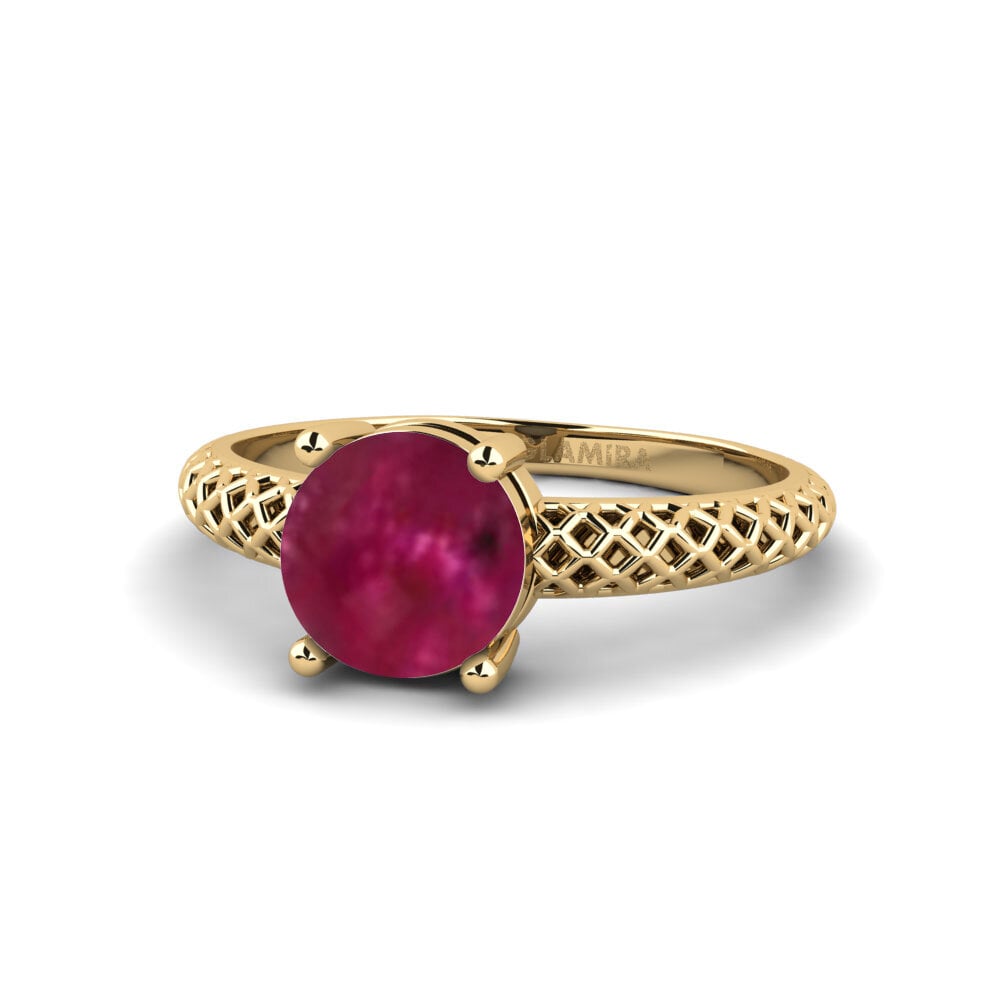 Bagues Or Jaune 18k Rubis Cabochon Solitaires Classiques