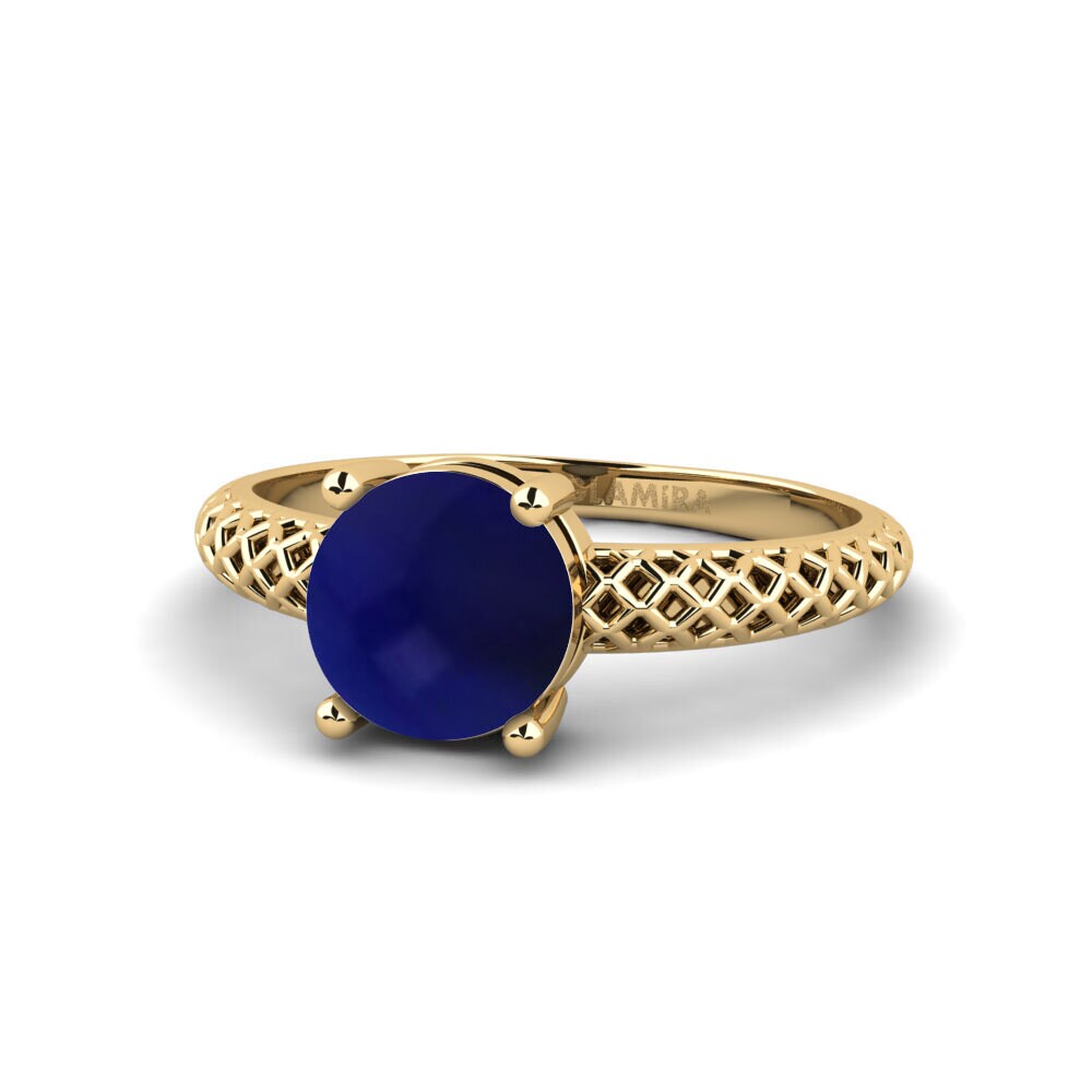 Bagues Or Jaune 18k Saphir Cabochon Solitaires Classiques