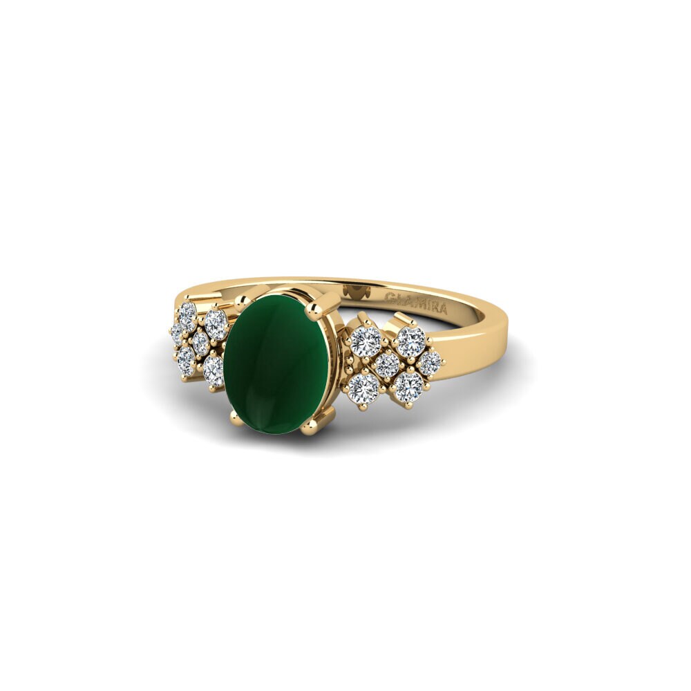 Bagues Or Jaune 18k Émeraude Cabochon Pierres latérales