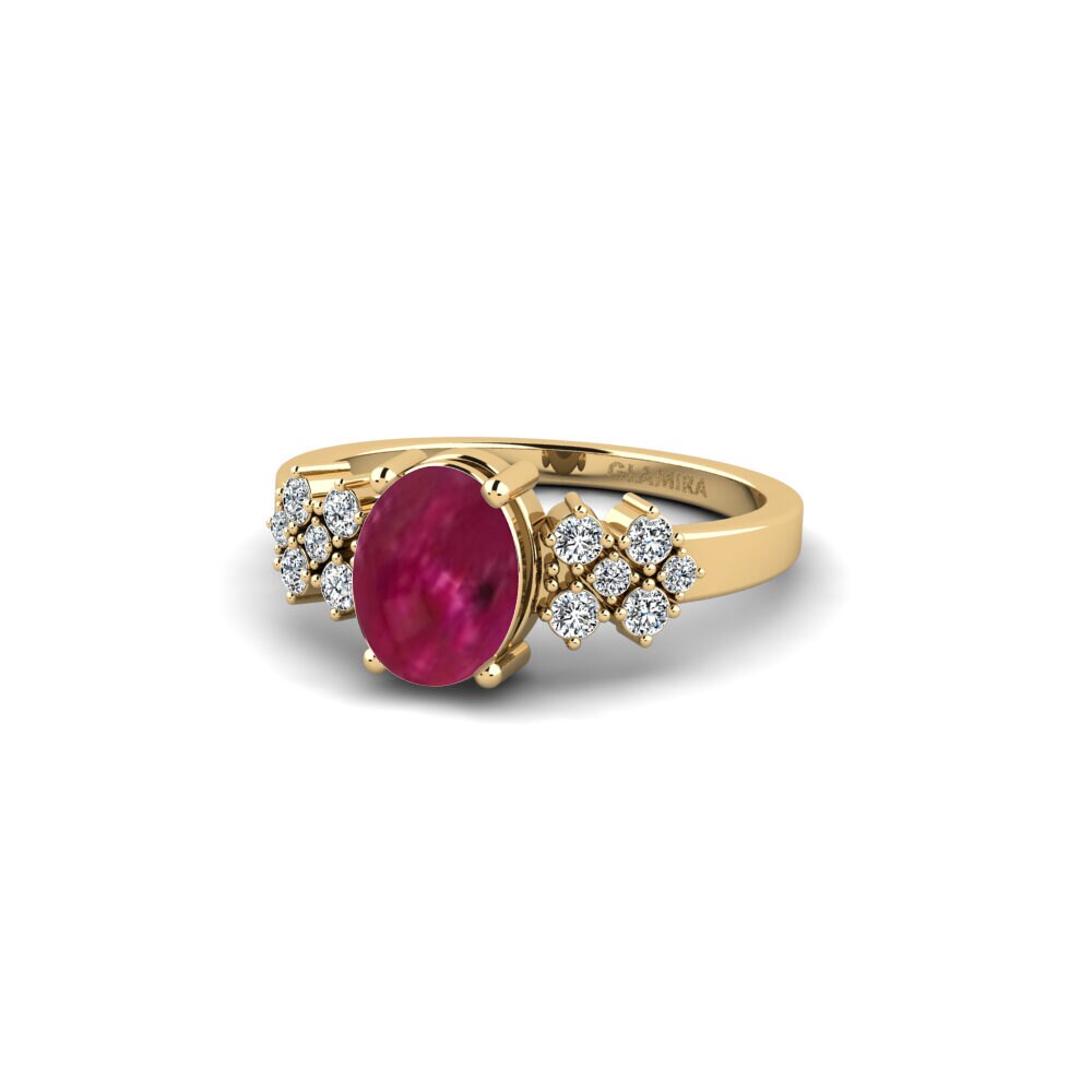 Bagues Or Jaune 18k Rubis Cabochon Pierres latérales