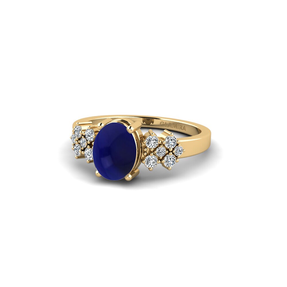 Bagues Or Jaune 18k Saphir Cabochon Pierres latérales