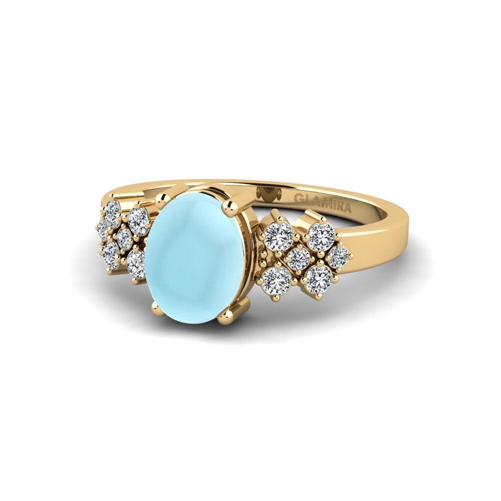 Side-Stone Cabochon Aquamarine 14ct Yellow Gold Rings