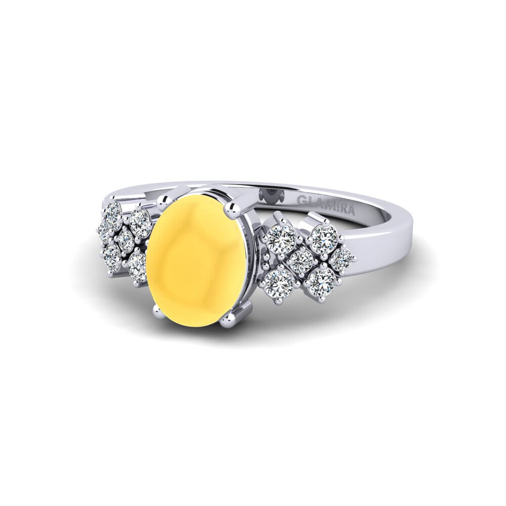 18k Oro Blanco Citrino Cabujón Anillo de compromiso List - Cabochon Oval