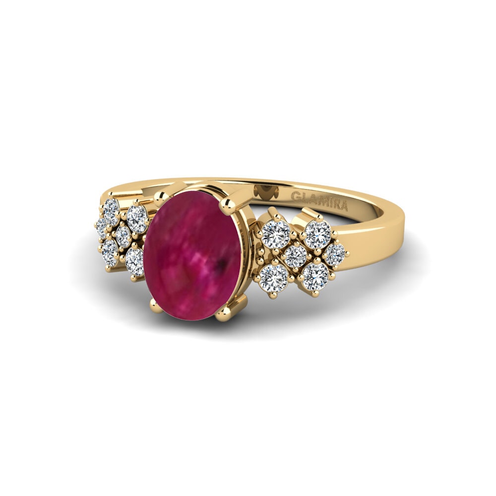 Side-Stone Cabochon Ruby 18ct Yellow Gold Engagement Rings