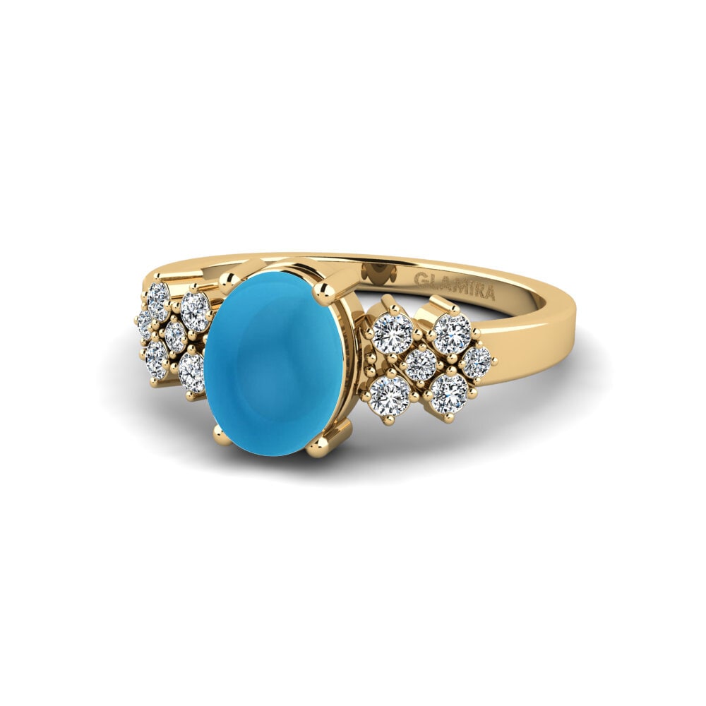 18k Oro Amarillo Topacio Azul Cabujón Anillo de compromiso List - Cabochon Oval