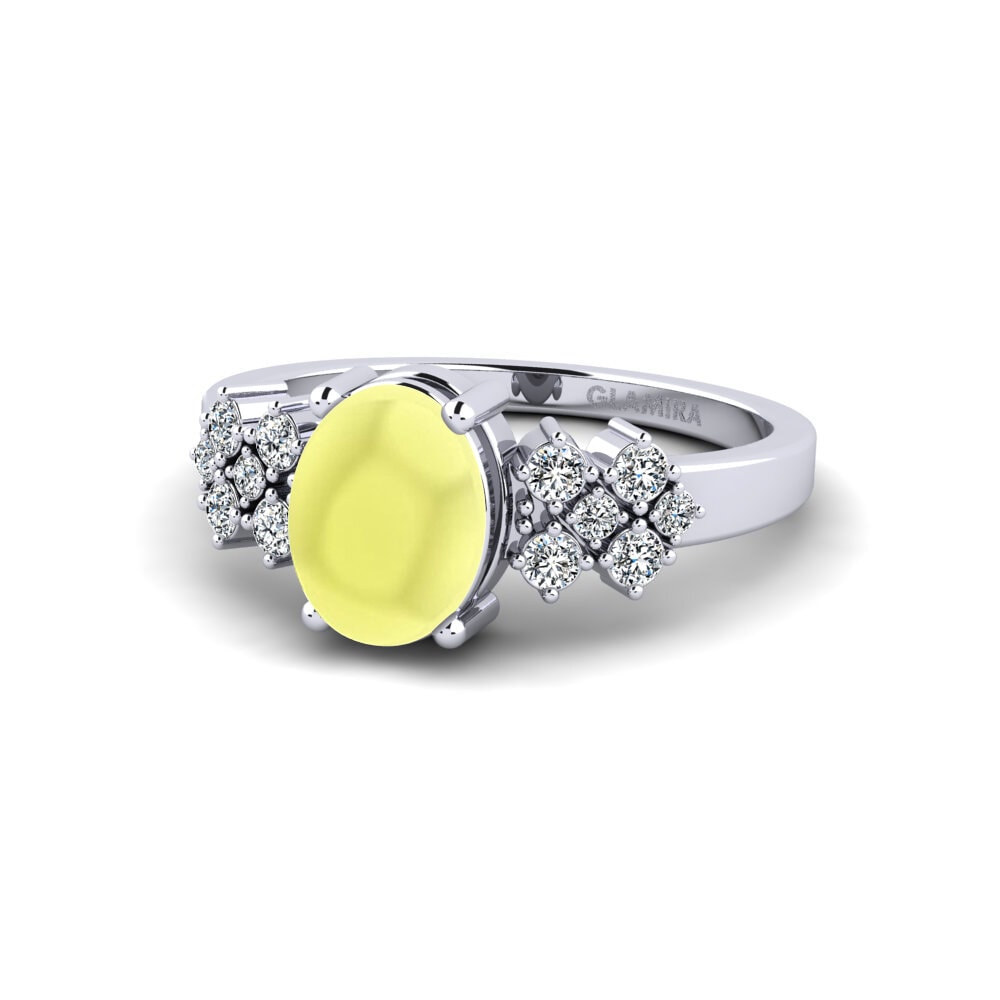Side-Stone Cabochon Lemon Topaz 950 Palladium Rings