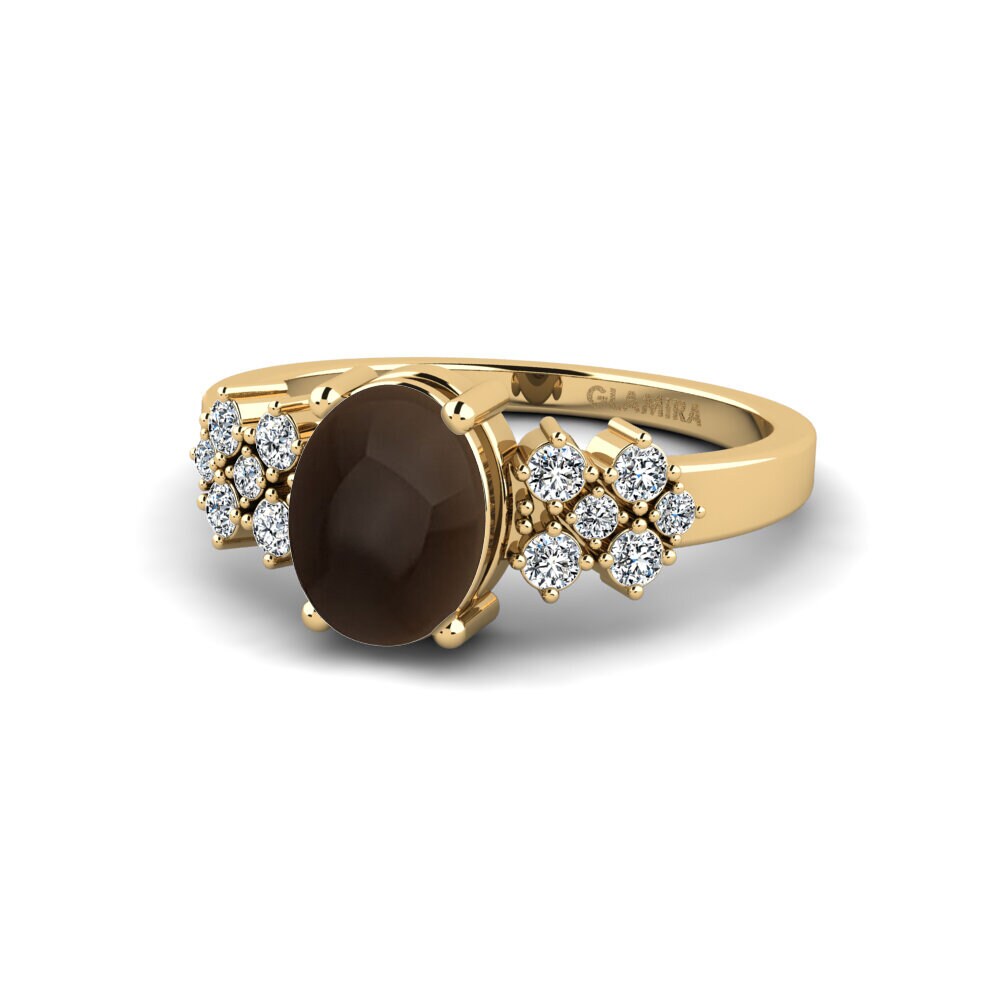 9k Oro Amarillo Humo Topacio Cabujón Anillo de compromiso List - Cabochon Oval