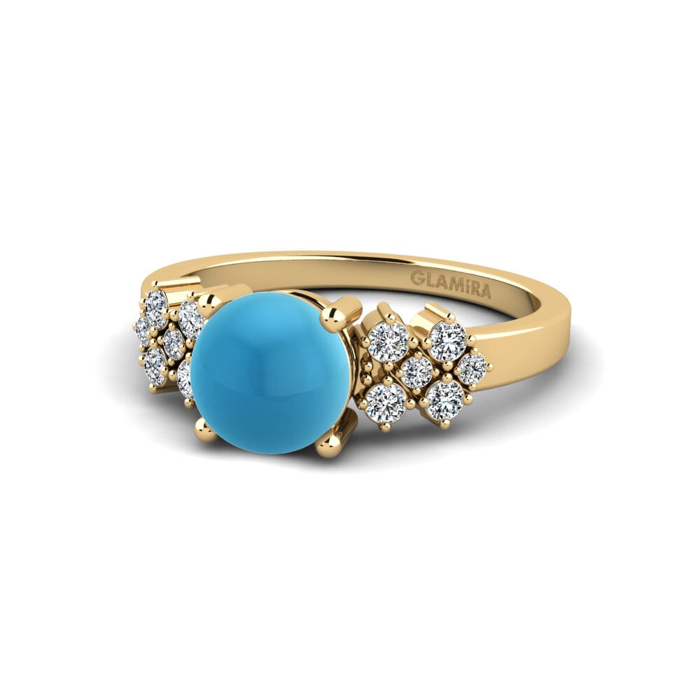 18k Oro Amarillo Topacio Azul Cabujón Anillo de compromiso List - Cabochon Round
