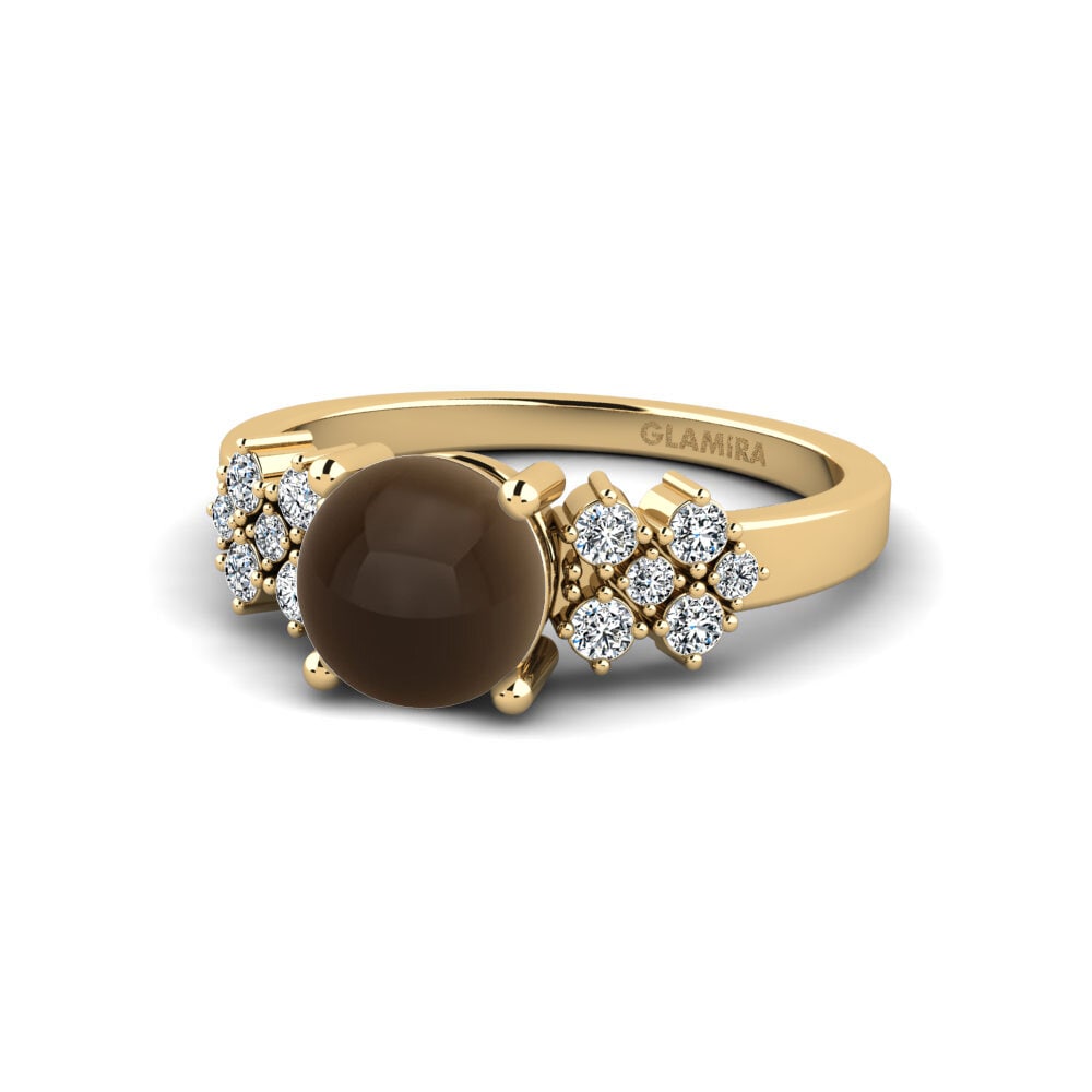 9k Oro Amarillo Humo Topacio Cabujón Anillo de compromiso List - Cabochon Round