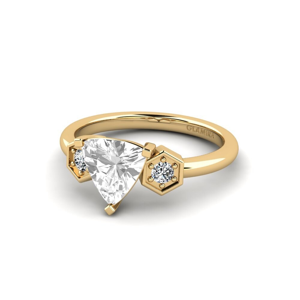 14k Oro Amarillo Topacio blanco Anillo de compromiso Logo - Trillion