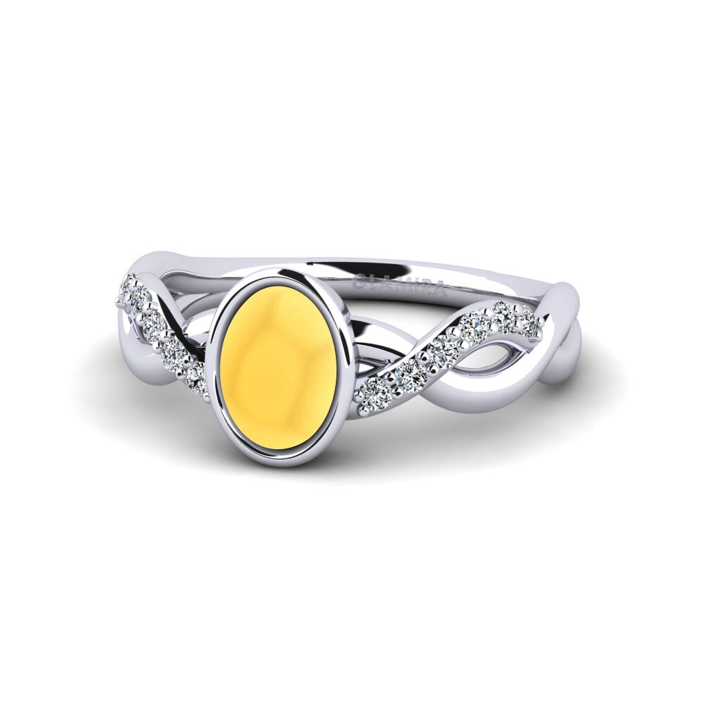 18k Oro Blanco Citrino Cabujón Anillo de compromiso Palmiosre - Cabochon Oval