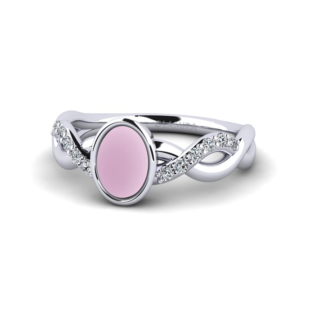 Verlobungsringe Solitär Pave Cabochon Rosenquarz Weißgold 585