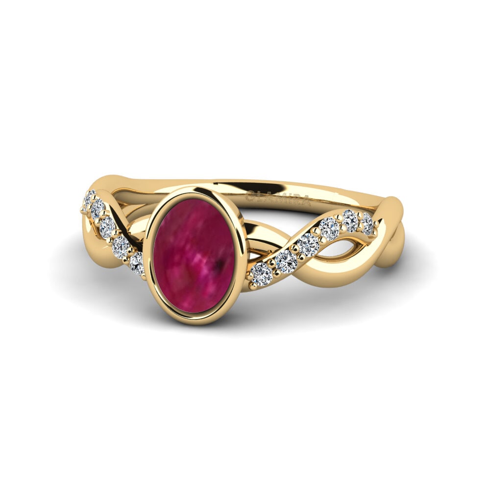 Solitaire Pave Cabochon Ruby 18ct Yellow Gold Engagement Rings