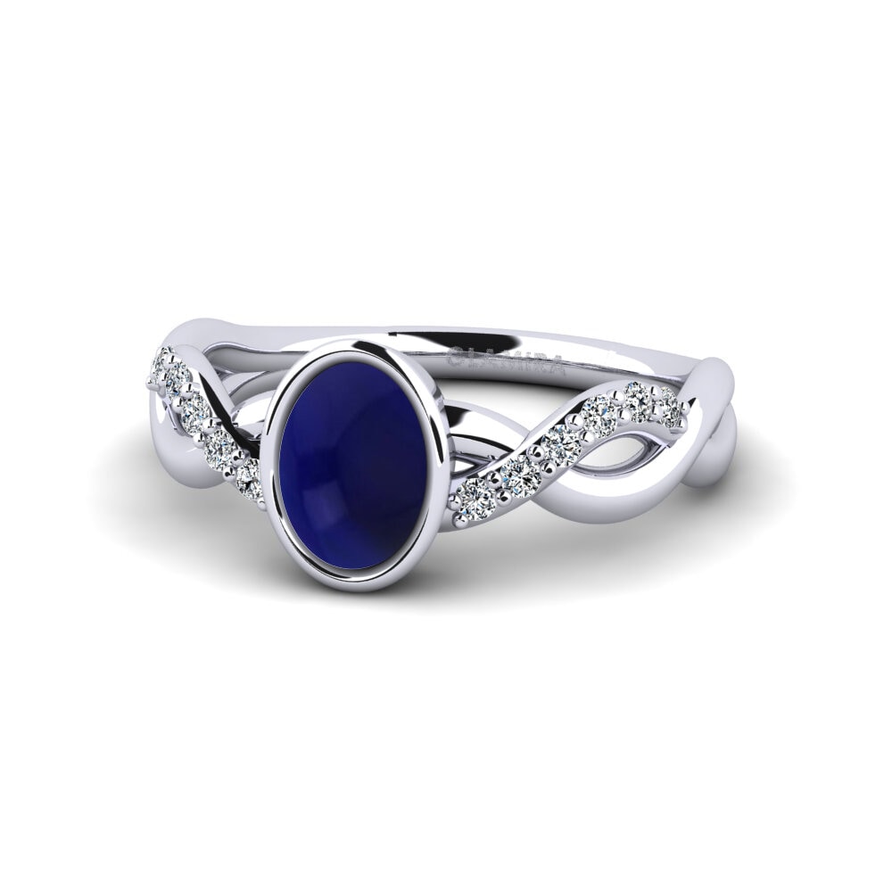 Δαχτυλίδια Καμποσόν Ζαφείρι Σολιτέρ Παβέ 14k Λευκόχρυσο