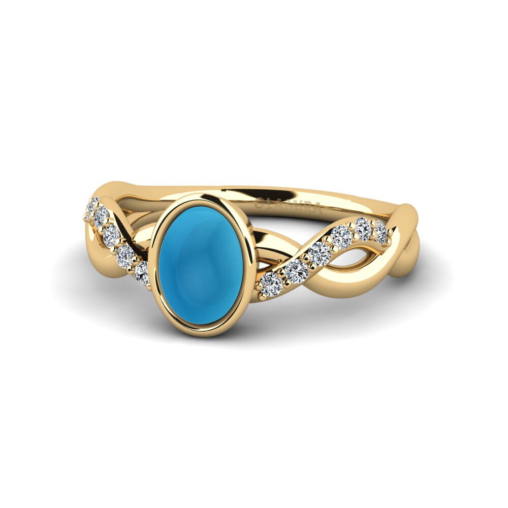 18k Oro Amarillo Topacio Azul Cabujón Anillo de compromiso Palmiosre - Cabochon Oval