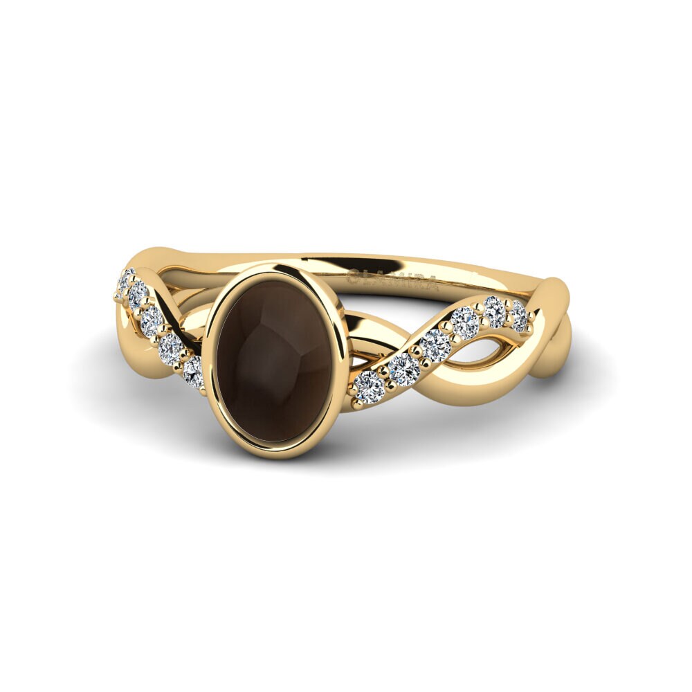 9k Oro Amarillo Humo Topacio Cabujón Anillo de compromiso Palmiosre - Cabochon Oval