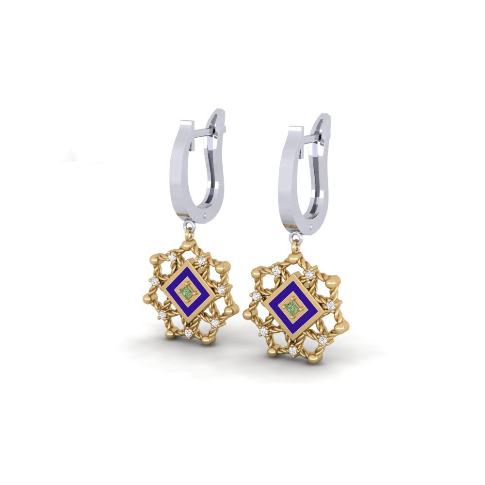 14ct White / Yellow Gold Green Diamond Women's Earring Bawku