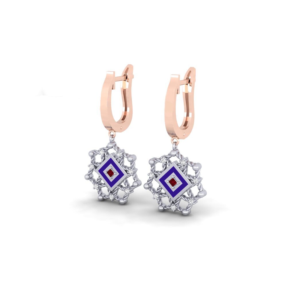 14ct Rose / White Gold Red Zirconia Women's Earring Bawku