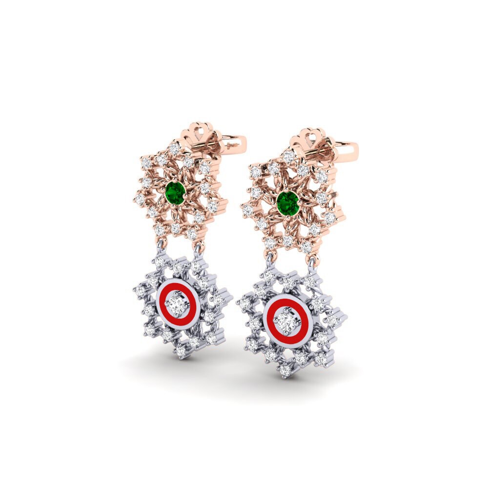 14ct Rose / White Gold Green Zirconia Women's Earring Kangaruma
