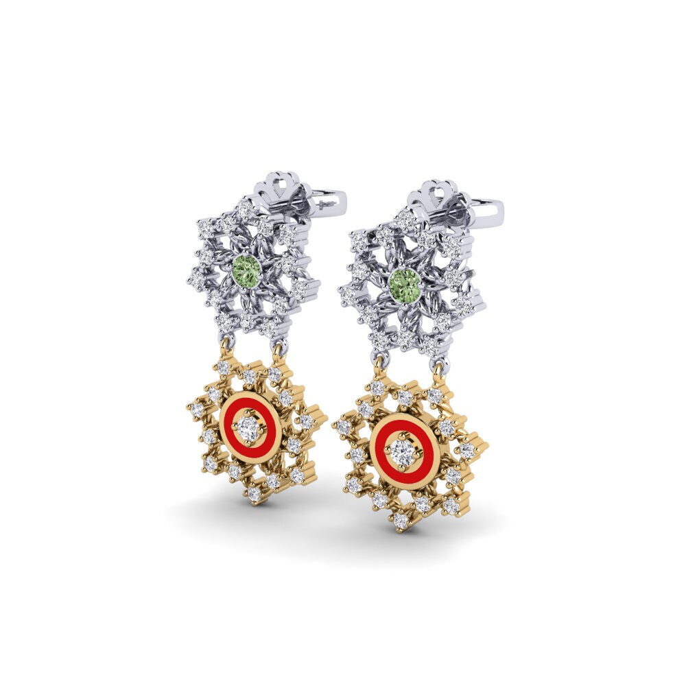 14ct White / Yellow Gold Green Diamond Women's Earring Kangaruma
