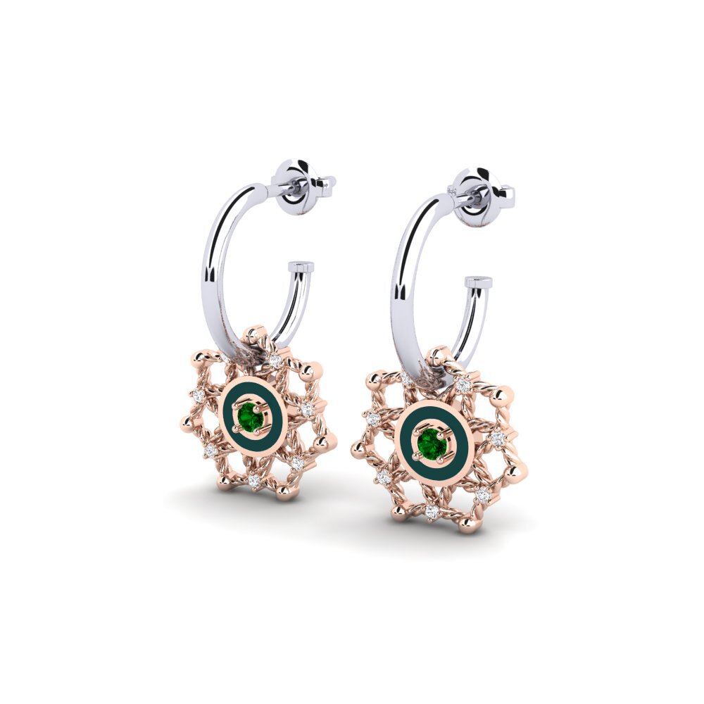 14ct Rose / White Gold Green Zirconia Women's Earring Larabanga