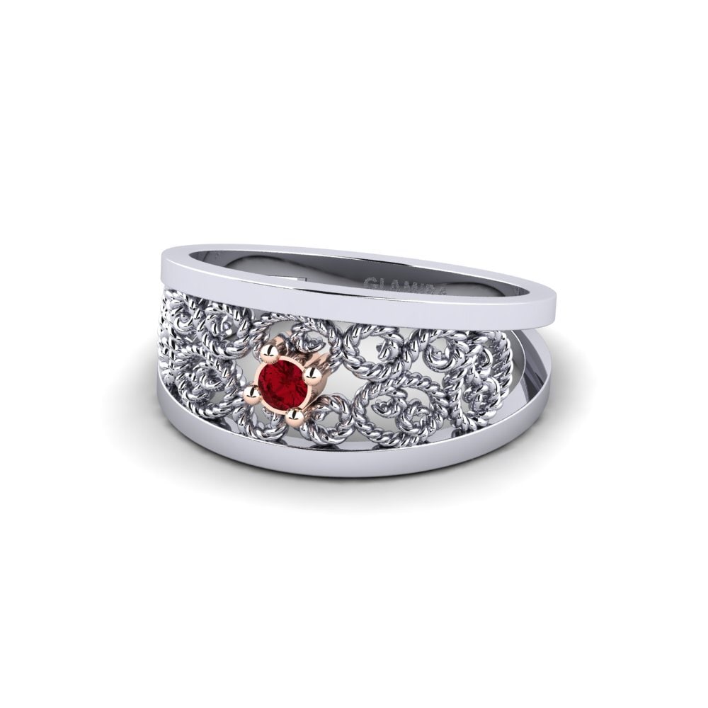 14ct White / Rose Gold Red Zirconia Engagement Ring Massalia