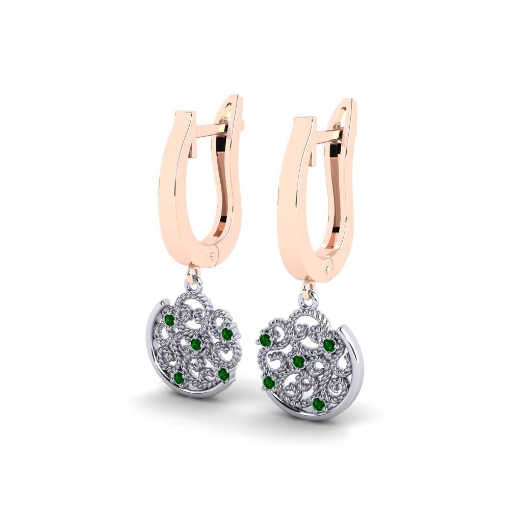 14ct Rose / White Gold Green Zirconia Women's Earring Pisidia