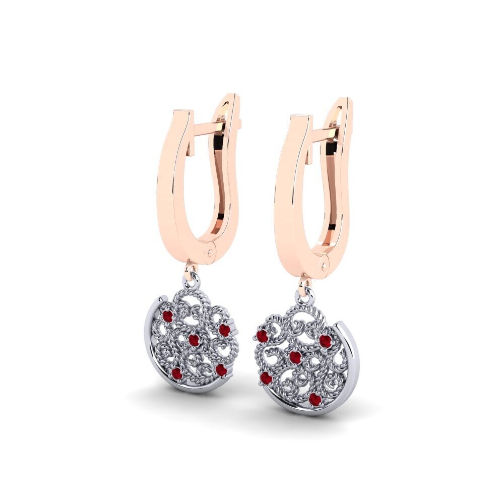 14ct Rose / White Gold Red Zirconia Women's Earring Pisidia