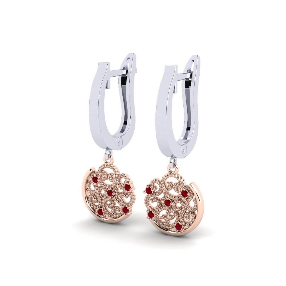 14ct White / Rose Gold Red Zirconia Women's Earring Pisidia