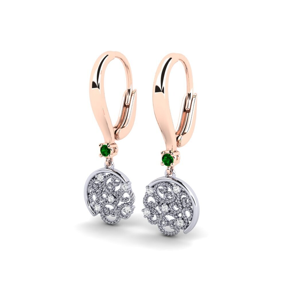 14ct Rose / White Gold Green Zirconia Women's Earring Pixous