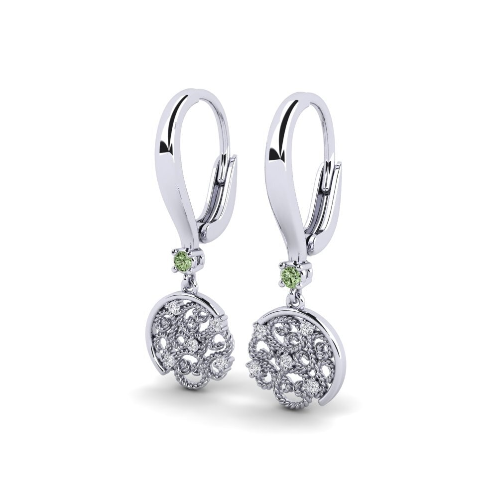 White Silver Green Diamond Women's Earring Pixous