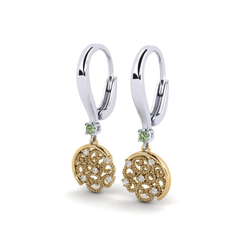 14ct White / Yellow Gold Green Diamond Women's Earring Pixous