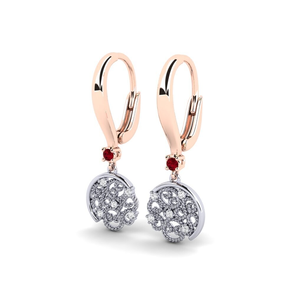 14ct Rose / White Gold Red Zirconia Women's Earring Pixous