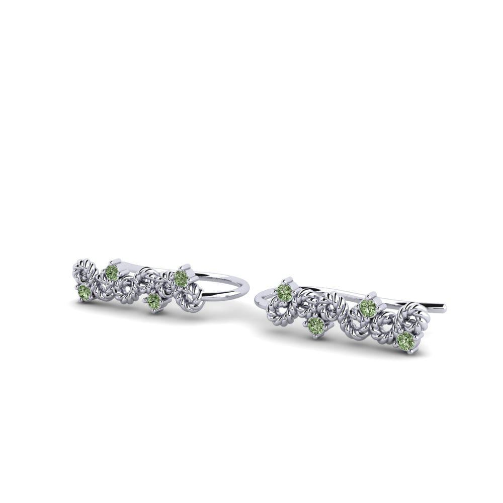 White Silver Green Diamond Women's Earring Skean