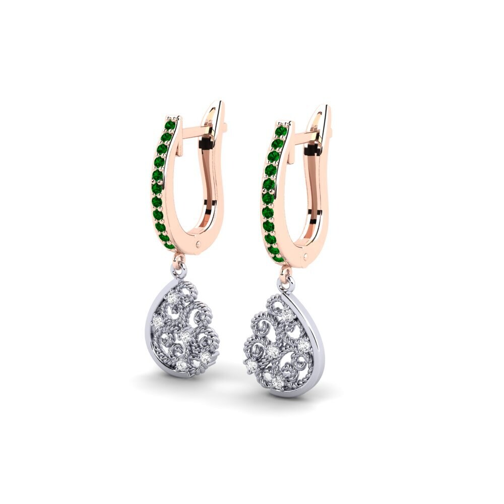14ct Rose / White Gold Green Zirconia Women's Earring Thronium