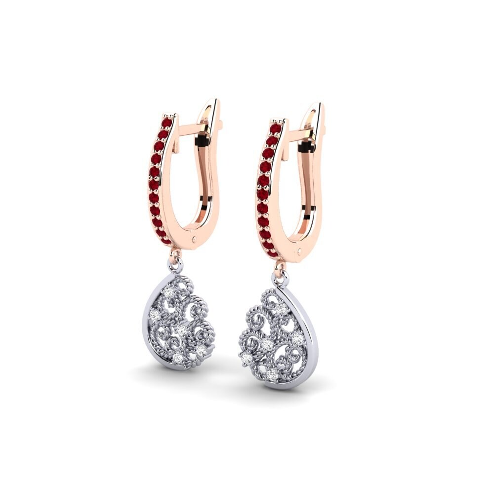 14ct Rose / White Gold Red Zirconia Women's Earring Thronium