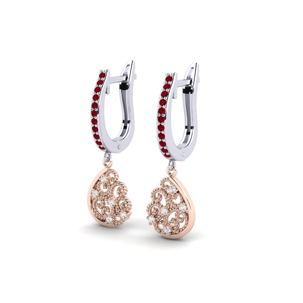 14ct White / Rose Gold Red Zirconia Women's Earring Thronium